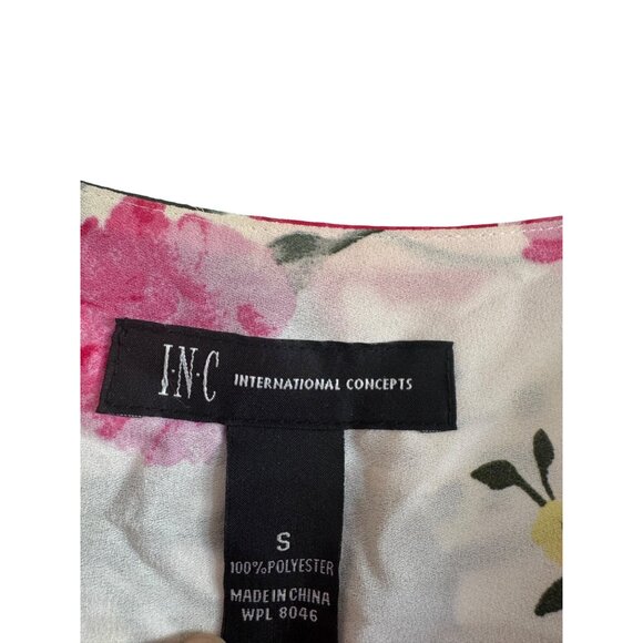 INC Blouse Womens S Polyester Multicolor Floral Long Sleeve Draped V-Neck Top - Picture 3 of 8